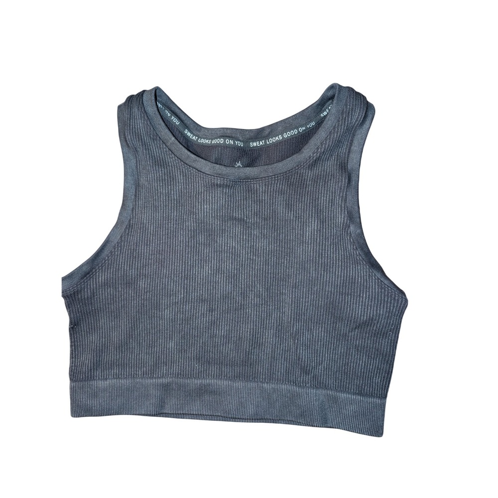 Offline by Aerie Ribbed Seamless Crop Tank Top Charcoal Gray Large Long Line